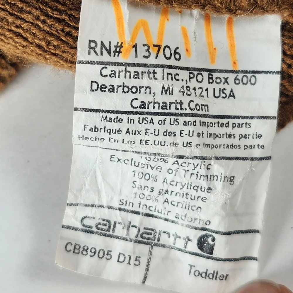 CARHARTT Beanie Hat Toddler Brown Knit Logo - Picture 4 of 5